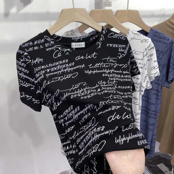 letter printed round neck short sleeve t-shirt women's spring and summer interior style bottoming small shirt top, White
letter printed round neck short sleeve t-shirt women's spring and summer interior style bottoming small shirt top, White