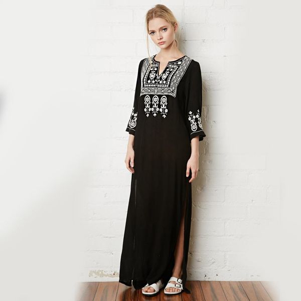 khale floral women dress embroidery v neck black vintage maxi dresses cotton holiday boho chic ethnic split beach clothing, Black;gray
khale floral women dress embroidery v neck black vintage maxi dresses cotton holiday boho chic ethnic split beach clothing, Black;gray