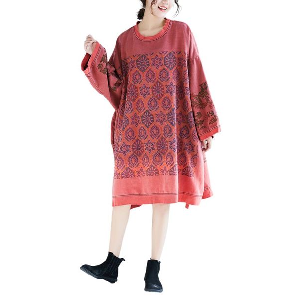 casual dresses autumn round neck medium length dress retro printing large size bat sleeve female loose fashion, Black;gray
casual dresses autumn round neck medium length dress retro printing large size bat sleeve female loose fashion, Black;gray