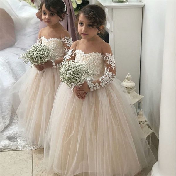 cute princess white ivory lace tulle flower girl dresses sheer neck long sleeves appliques long girl formal party dress birthday communion w, White;blue
cute princess white ivory lace tulle flower girl dresses sheer neck long sleeves appliques long girl formal party dress birthday communion w, White;blue
