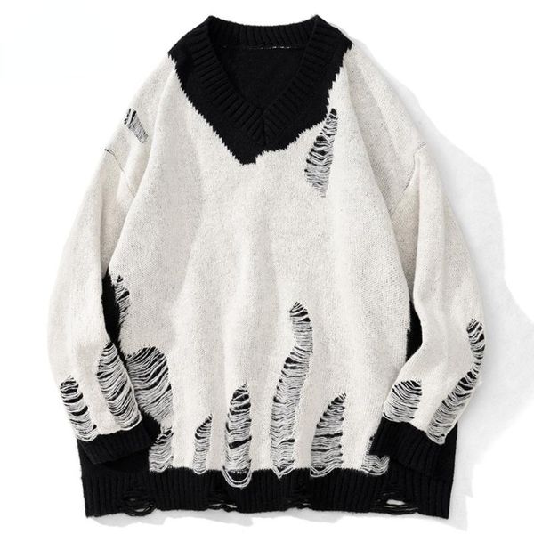 men's sweaters sweater men hole ripped hit color patchwork knitted v-neck pullover casual all-match hipster harajuku jumper streetwear, White;black
men's sweaters sweater men hole ripped hit color patchwork knitted v-neck pullover casual all-match hipster harajuku jumper streetwear, White;black
