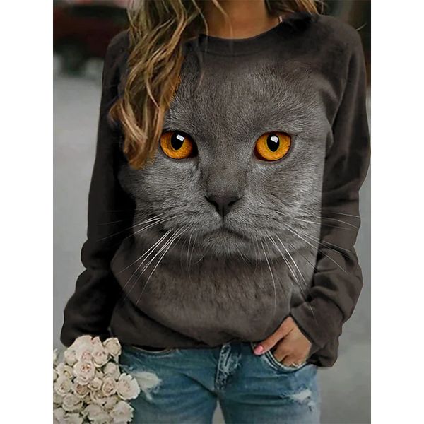 gray cat printing female fashion 3d printing short slim t-shirt autumn long sleeve round neck basic leisure, White
gray cat printing female fashion 3d printing short slim t-shirt autumn long sleeve round neck basic leisure, White