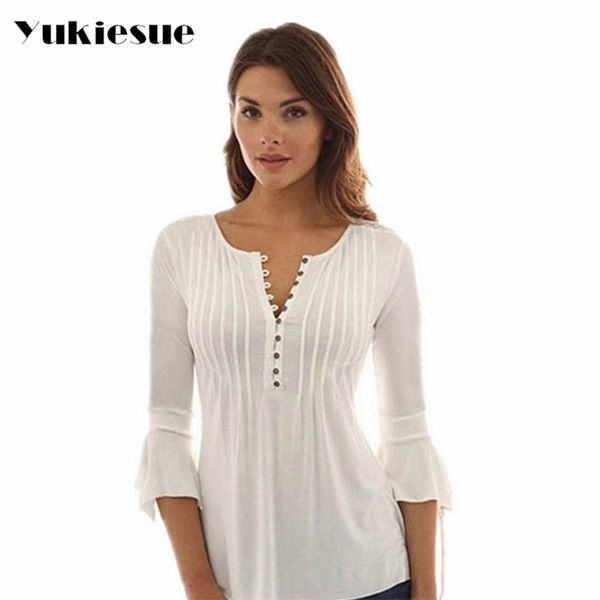 korea style women blouse shirts elegant ruffles plus size flare sleeve solid casual loose shirt blusas feminina 210730, White
korea style women blouse shirts elegant ruffles plus size flare sleeve solid casual loose shirt blusas feminina 210730, White