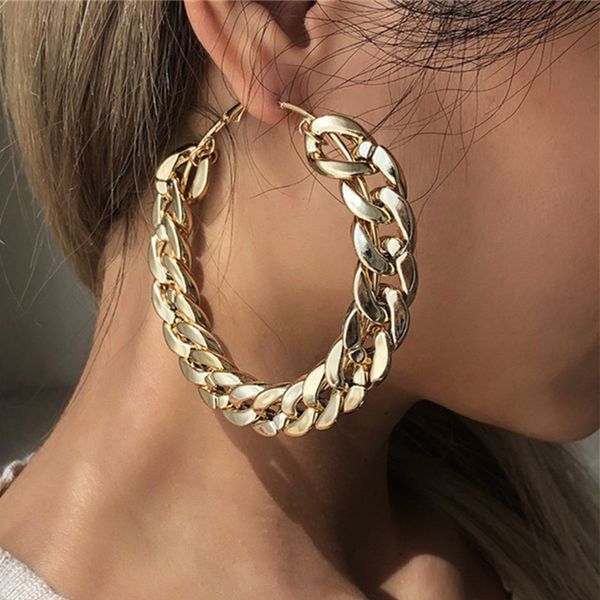 punk exaggerated big hoop huggie for women party link chain designer 18k gold plated jewelry alloy fashion earring gift, Golden;silver
punk exaggerated big hoop huggie for women party link chain designer 18k gold plated jewelry alloy fashion earring gift, Golden;silver