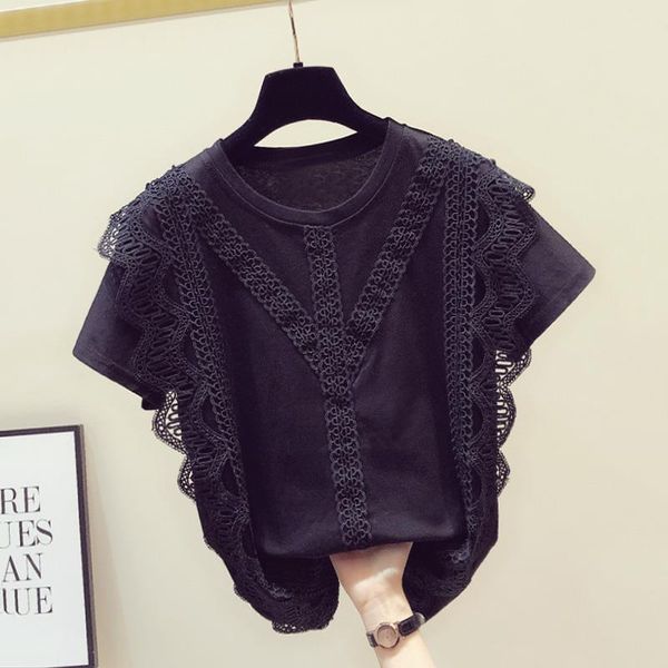 summer new lace patchwork o neck short-sleeved black t-shirt women's casual 210421, White
summer new lace patchwork o neck short-sleeved black t-shirt women's casual 210421, White