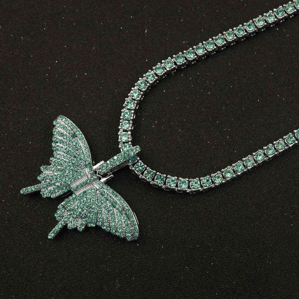 green crystal butterfly pendant 1 row tennis chain charm hip hop women's necklace men's blue silver color iced out jewelry x0509, Black
green crystal butterfly pendant 1 row tennis chain charm hip hop women's necklace men's blue silver color iced out jewelry x0509, Black