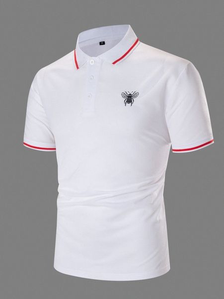 men insect embroidery contrast trim polo shirt b73s#, White;black
men insect embroidery contrast trim polo shirt b73s#, White;black