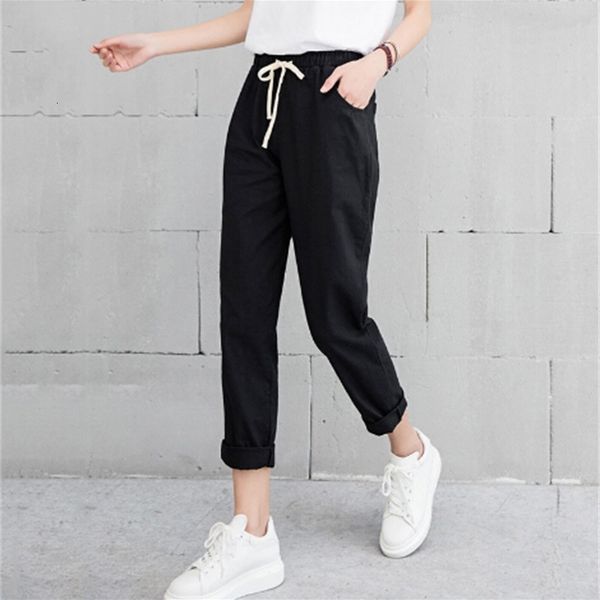 women casual harajuku new spring autumn big size long trousers solid elastic waist cotton linen ankle length haren pants, Black;white
women casual harajuku new spring autumn big size long trousers solid elastic waist cotton linen ankle length haren pants, Black;white