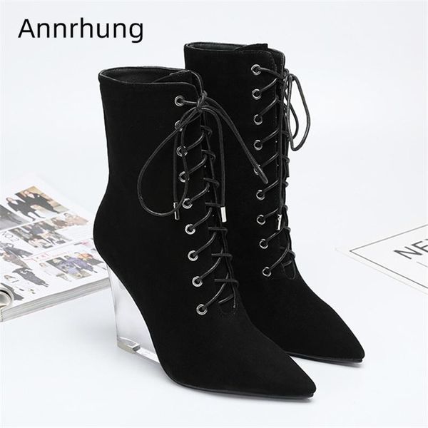 boots unique clear crystal wedges ankle women cross-tied pointed toe black suede runway botas mujer chic short booties
boots unique clear crystal wedges ankle women cross-tied pointed toe black suede runway botas mujer chic short booties