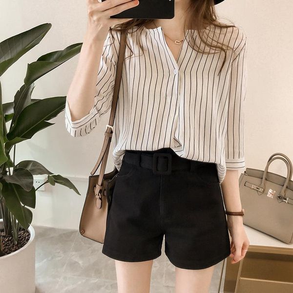 women's blouses & shirts summer korean-style fashion plus-sized clothing striped shirt three-quarter-length sleeve loose casual linin, White
women's blouses & shirts summer korean-style fashion plus-sized clothing striped shirt three-quarter-length sleeve loose casual linin, White