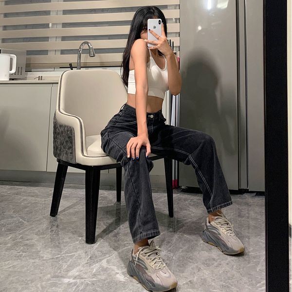 jeans women's brim high waist 2021 broad leg straight black mother baggy boyfriend jean pants, Blue
jeans women's brim high waist 2021 broad leg straight black mother baggy boyfriend jean pants, Blue