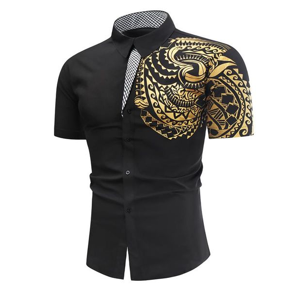 men's casual shirts shirt chest tattoo bronzing printing button short-sleeved turn-down collar summer business tees, White;black
men's casual shirts shirt chest tattoo bronzing printing button short-sleeved turn-down collar summer business tees, White;black