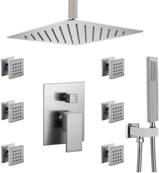 upscale ceiling shower system complete kit, bathroom luxury brass brushed nickel combo set with 12" rain head sets
upscale ceiling shower system complete kit, bathroom luxury brass brushed nickel combo set with 12" rain head sets