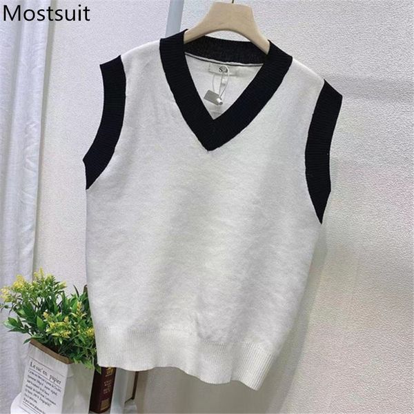 color-blocked v-neck sweater vest women sleeveless knitted pullover vintage korean fashion jumper femme 210514, Black;white
color-blocked v-neck sweater vest women sleeveless knitted pullover vintage korean fashion jumper femme 210514, Black;white