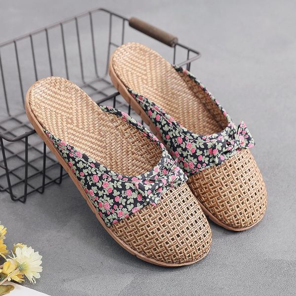slippers elegant women indoor home flat summer shoes butterfly knot slip on slides straw woven linen half slippers#0729, Black
slippers elegant women indoor home flat summer shoes butterfly knot slip on slides straw woven linen half slippers#0729, Black