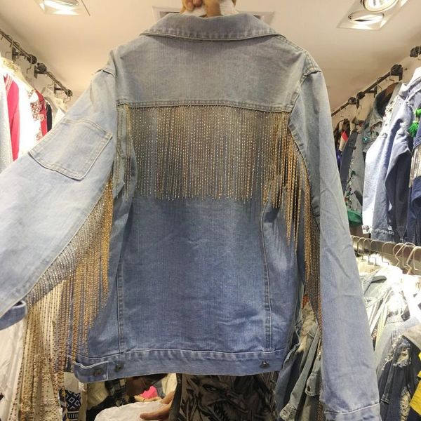 women's jackets european 2021 spring and autumn women heavy rhinestone chain fringed wash denim coat female casual jeans jacket loose, Black;brown
women's jackets european 2021 spring and autumn women heavy rhinestone chain fringed wash denim coat female casual jeans jacket loose, Black;brown