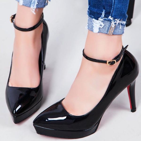 dress shoes fashion concise ankle strap high heels with platform pointed toe female pumps patent leather office & career women's, Black
dress shoes fashion concise ankle strap high heels with platform pointed toe female pumps patent leather office & career women's, Black