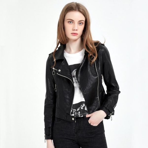 women's leather & faux autumn women pu jacket black zipper short soft motorcycle biker coat ladies outwear
women's leather & faux autumn women pu jacket black zipper short soft motorcycle biker coat ladies outwear