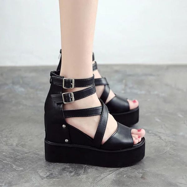 dress shoes summer woman high heels 10cm wedge peep toe party sandals gladiator platform height increasing sandalis zip big size 42, Black
dress shoes summer woman high heels 10cm wedge peep toe party sandals gladiator platform height increasing sandalis zip big size 42, Black