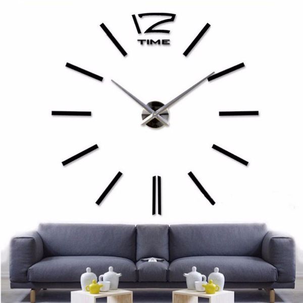 wall clocks 47 inch 3d real big clock rushed mirror sticker diy living room home decor watches arrival quartz large