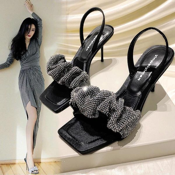 sandals women's 2021 summer crystal rhinestone thin high heels woman elegant party wedding, Black
sandals women's 2021 summer crystal rhinestone thin high heels woman elegant party wedding, Black