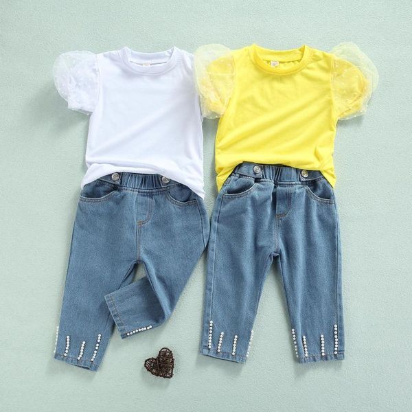 clothing sets 2pcs fashion infant girls summer outfits suit baby polka dot mesh puff sleeve t-shirt+jeans with pearl clothes set, White
clothing sets 2pcs fashion infant girls summer outfits suit baby polka dot mesh puff sleeve t-shirt+jeans with pearl clothes set, White