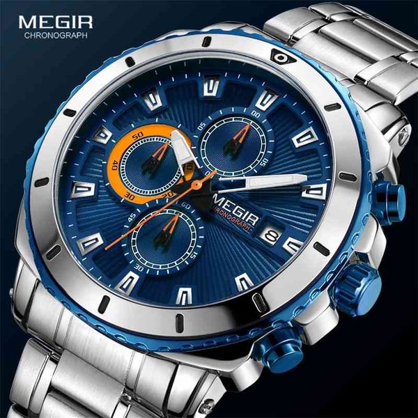 megir men's blue dial chronograph quartz watches fashion stainless steel analogue wristwatches for man luminous hands 2075g-2 210407, Slivery;brown
megir men's blue dial chronograph quartz watches fashion stainless steel analogue wristwatches for man luminous hands 2075g-2 210407, Slivery;brown
