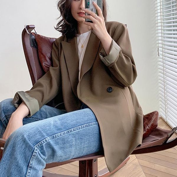 women's suits & blazers 2021 women double breasted coffee blazer notched collar long sleeve loose jacket fashion tide spring autumn, White;black
women's suits & blazers 2021 women double breasted coffee blazer notched collar long sleeve loose jacket fashion tide spring autumn, White;black