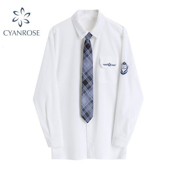 preppy style women shirt and tie turn-down collar vintage korean harajuku cute loose button up white blouse oversized 210417
preppy style women shirt and tie turn-down collar vintage korean harajuku cute loose button up white blouse oversized 210417