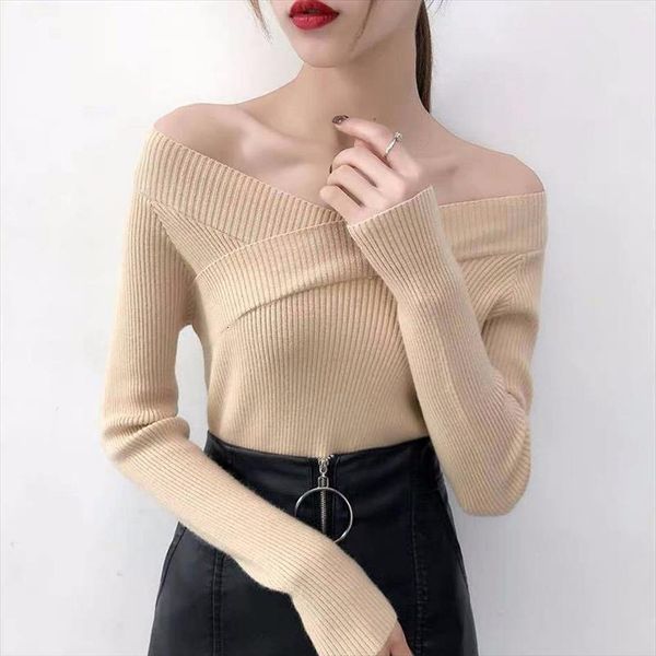 women slim off sweaters the shoulder knitted bottoming shirt girl winter long sleeve pullovers korean clothes, White;black
women slim off sweaters the shoulder knitted bottoming shirt girl winter long sleeve pullovers korean clothes, White;black