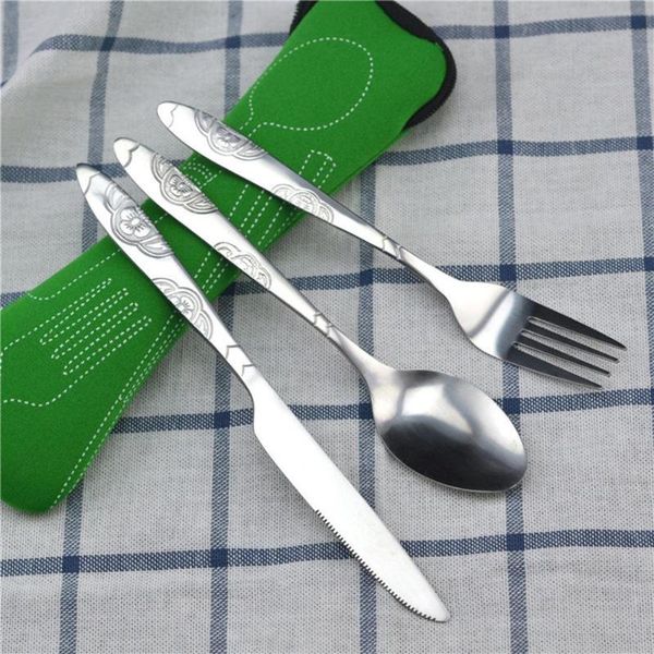 dinnerware sets 3pcs stainless steel western cutlery set steak knife fork spoon portable tableware with cloth bag
dinnerware sets 3pcs stainless steel western cutlery set steak knife fork spoon portable tableware with cloth bag