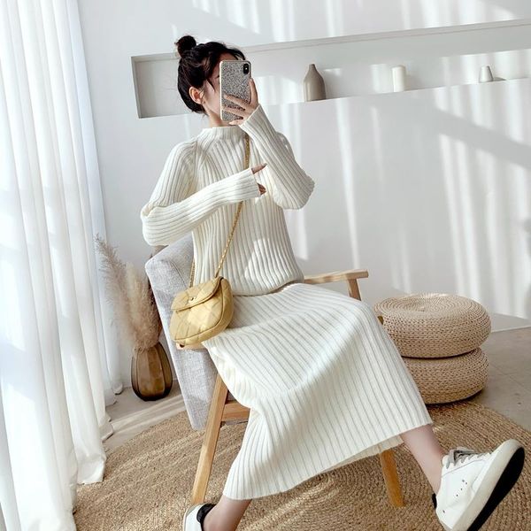women's sweaters autumn and winter mid-length over-the-knee high-neck knitted dress loose sweater skirt women, White;black
women's sweaters autumn and winter mid-length over-the-knee high-neck knitted dress loose sweater skirt women, White;black