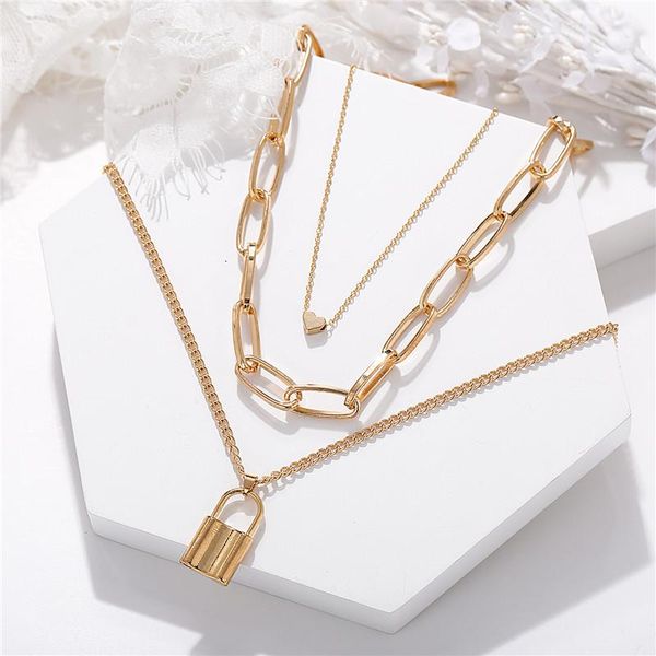 pendant necklaces vintage multi layer lock chain for women 2021 gold heart key pendants necklace fashion party jewelry gift, Silver
pendant necklaces vintage multi layer lock chain for women 2021 gold heart key pendants necklace fashion party jewelry gift, Silver