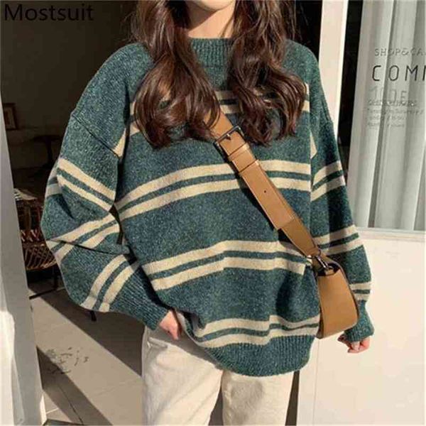 autumn korean striped knitted sweaters pullovers women long sleeve o-neck vintage fashion loose casual female 210513, White;black
autumn korean striped knitted sweaters pullovers women long sleeve o-neck vintage fashion loose casual female 210513, White;black