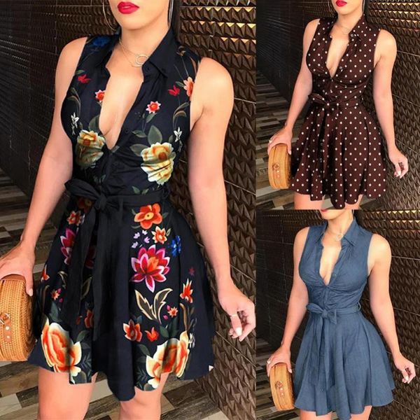 casual dresses women vintage v neck sleeveless polka dots floral print belt party mini dress, Black;gray
casual dresses women vintage v neck sleeveless polka dots floral print belt party mini dress, Black;gray