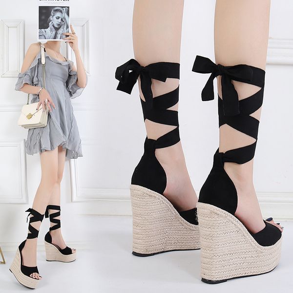 sandals summer new platform wedge for women's with strappy fish mouth hemp rope weaving high heels shoes nohm, Black
sandals summer new platform wedge for women's with strappy fish mouth hemp rope weaving high heels shoes nohm, Black