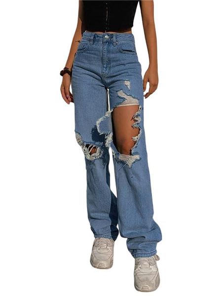 women's high waist fashion loose hole denim floor pants casual retro wide leg jeans harajuku style straight, Blue
women's high waist fashion loose hole denim floor pants casual retro wide leg jeans harajuku style straight, Blue