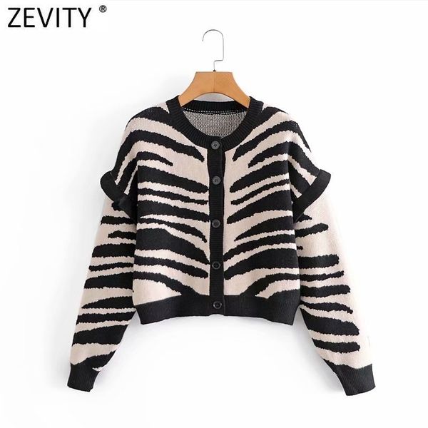 zevity women vintage long sleeve ruffles casual short knitted sweater female zebra striped chic outwear cardigans s529 210419, White;black
zevity women vintage long sleeve ruffles casual short knitted sweater female zebra striped chic outwear cardigans s529 210419, White;black