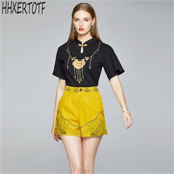 summer embroidery suit short short sleeve o collar black shirt + high waist pocket 2 pieces sets 210531, White
summer embroidery suit short short sleeve o collar black shirt + high waist pocket 2 pieces sets 210531, White