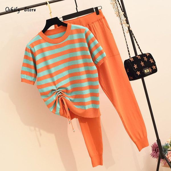 women's tracksuits summer casual knit stripe drawstring pleated lace-up short sleeve o-neck and ankle length pants tracksuit women 2 pi, Gray
women's tracksuits summer casual knit stripe drawstring pleated lace-up short sleeve o-neck and ankle length pants tracksuit women 2 pi, Gray