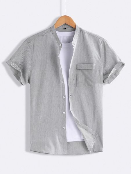 men pinstriped patched pocket shirt without tee 75zm#, White;black
men pinstriped patched pocket shirt without tee 75zm#, White;black