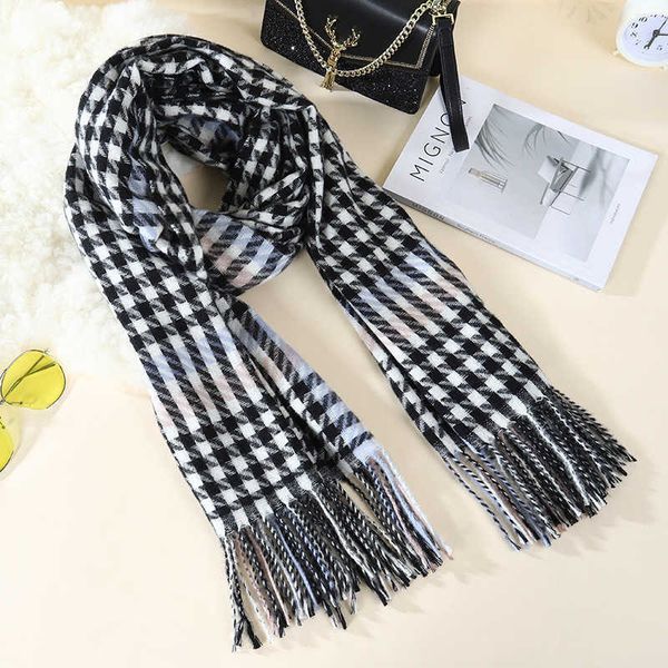 autumn and winter colorful thousand bird lattice imitation cashmere scarf barbed wool warm shawl fashion tassel bib, Blue;gray 
autumn and winter colorful thousand bird lattice imitation cashmere scarf barbed wool warm shawl fashion tassel bib, Blue;gray