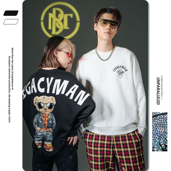 trendy men's autumn new sports couple's fashion bear embroidery loose round neck long sve sweater, Black
trendy men's autumn new sports couple's fashion bear embroidery loose round neck long sve sweater, Black