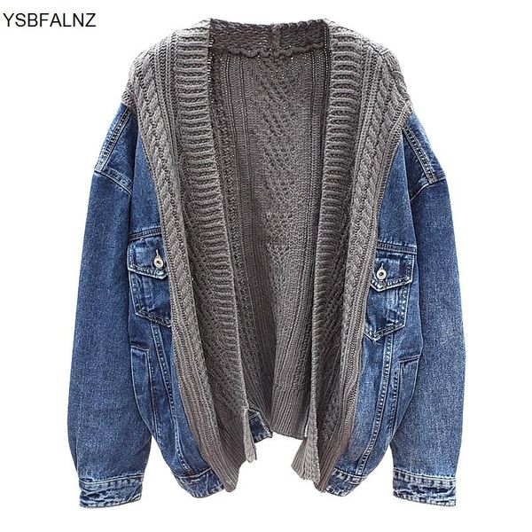 women's jackets spring autumn 2021 loose sweater stitching denim coat long sleeve knitted cardigan korea jacket women large size clothe, Black;brown
women's jackets spring autumn 2021 loose sweater stitching denim coat long sleeve knitted cardigan korea jacket women large size clothe, Black;brown