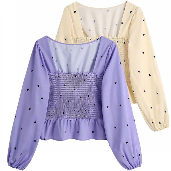 women's blouses & shirts onebling 2021 summer fashion black heart print slim crop square collar wrist sleeve shirred body women casual, White
women's blouses & shirts onebling 2021 summer fashion black heart print slim crop square collar wrist sleeve shirred body women casual, White