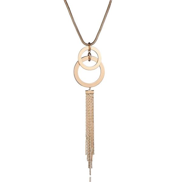 pendant necklaces unique gold double circle pendants fashion trendy style long metal tassels geometirc necklace for women sweater chains, Silver
pendant necklaces unique gold double circle pendants fashion trendy style long metal tassels geometirc necklace for women sweater chains, Silver