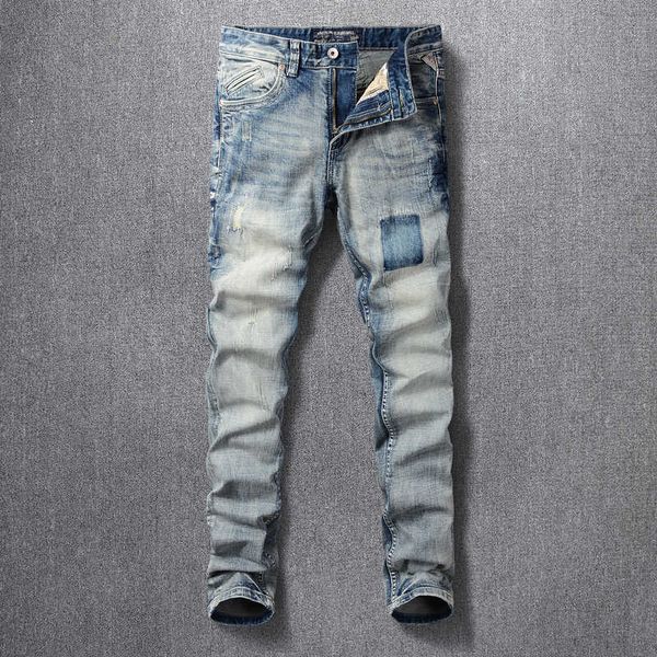 fashion vintage designer men jeans retro blue slim fit ripped denim trousers streetwear hip hop cotton long pants qvt0
fashion vintage designer men jeans retro blue slim fit ripped denim trousers streetwear hip hop cotton long pants qvt0