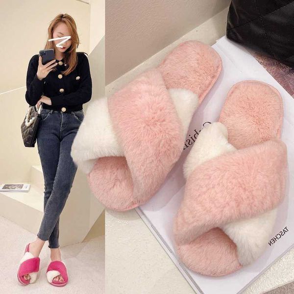 cross women's autumn and winter new flat bottom open toe plush two color warm cross slippers, Black
cross women's autumn and winter new flat bottom open toe plush two color warm cross slippers, Black