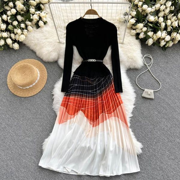 casual dresses b956 women fashion elegant round neck knit stitching long sleeve gradient pleated dress autumn vintage vestidos, Black;gray
casual dresses b956 women fashion elegant round neck knit stitching long sleeve gradient pleated dress autumn vintage vestidos, Black;gray