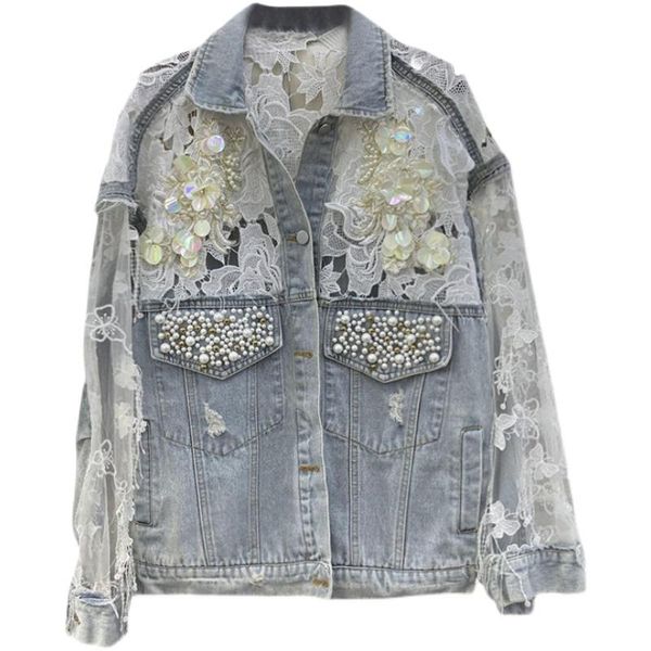 spring denim jacket fashion lady lace floral embroidery patched sequined gauze gold beading white hole jean coat women women's jackets, Black;brown
spring denim jacket fashion lady lace floral embroidery patched sequined gauze gold beading white hole jean coat women women's jackets, Black;brown